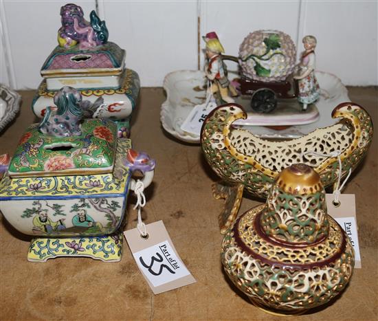 Pair Oriental pots & mixed ceramics